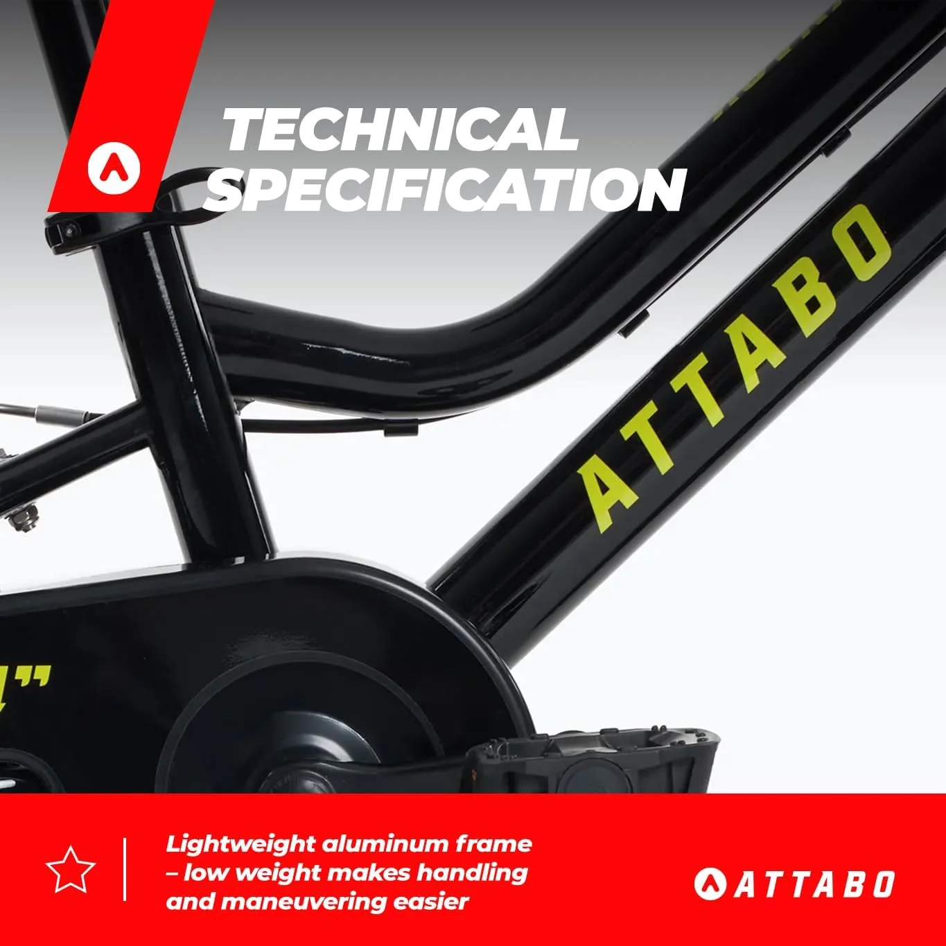 دوچرخه کودکانه 14 اینچی ATTABO Knack 14 (2-5 سال) با فریم آلومینیومی سبک (8 کیلوگرم)، چرخ‌های 14 اینچی، قد 85-110 سانتی‌متر، حداکثر وزن قابل تحمل 50 کیلوگرم، فرمان ارگونومیک، ایده‌آل برای اولین تجربه‌های دوچرخه‌سواری