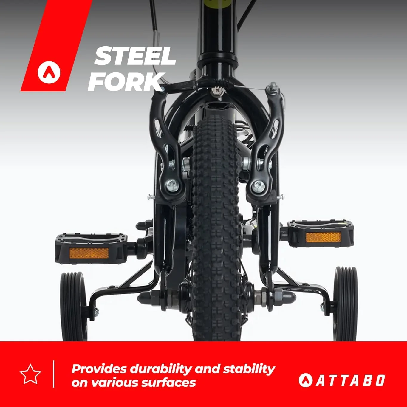 دوچرخه کودکانه 14 اینچی ATTABO Knack 14 (2-5 سال) با فریم آلومینیومی سبک (8 کیلوگرم)، چرخ‌های 14 اینچی، قد 85-110 سانتی‌متر، حداکثر وزن قابل تحمل 50 کیلوگرم، فرمان ارگونومیک، ایده‌آل برای اولین تجربه‌های دوچرخه‌سواری