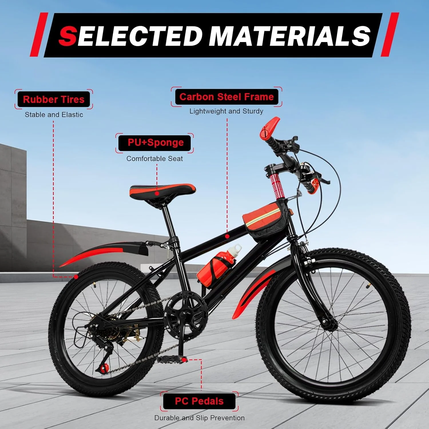 دوچرخه کوهستانی، دوچرخه 20 اینچی، دوچرخه کودکانه برای کودکان، دختران و پسران، دوچرخه کوهستانی 7 سرعته، فریم فولادی کربنی با ترمز وی-بریک