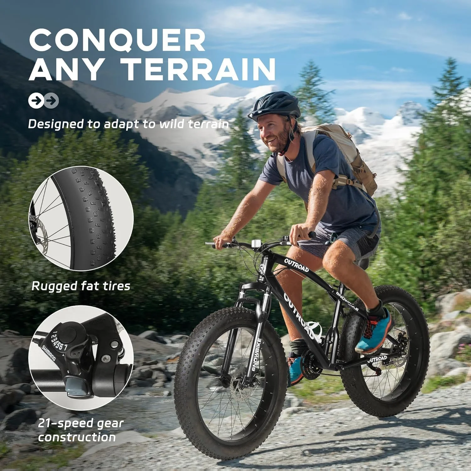 دوچرخه کوهستان Betterland سایز 26 اینچ، مناسب لاستیک های پهن/معمولی، 21 دنده با سیستم تعلیق جلوی دوبل، فریم فولادی کربنی با ترمز دیسکی دوبل و ضد لغزش برای بزرگسالان