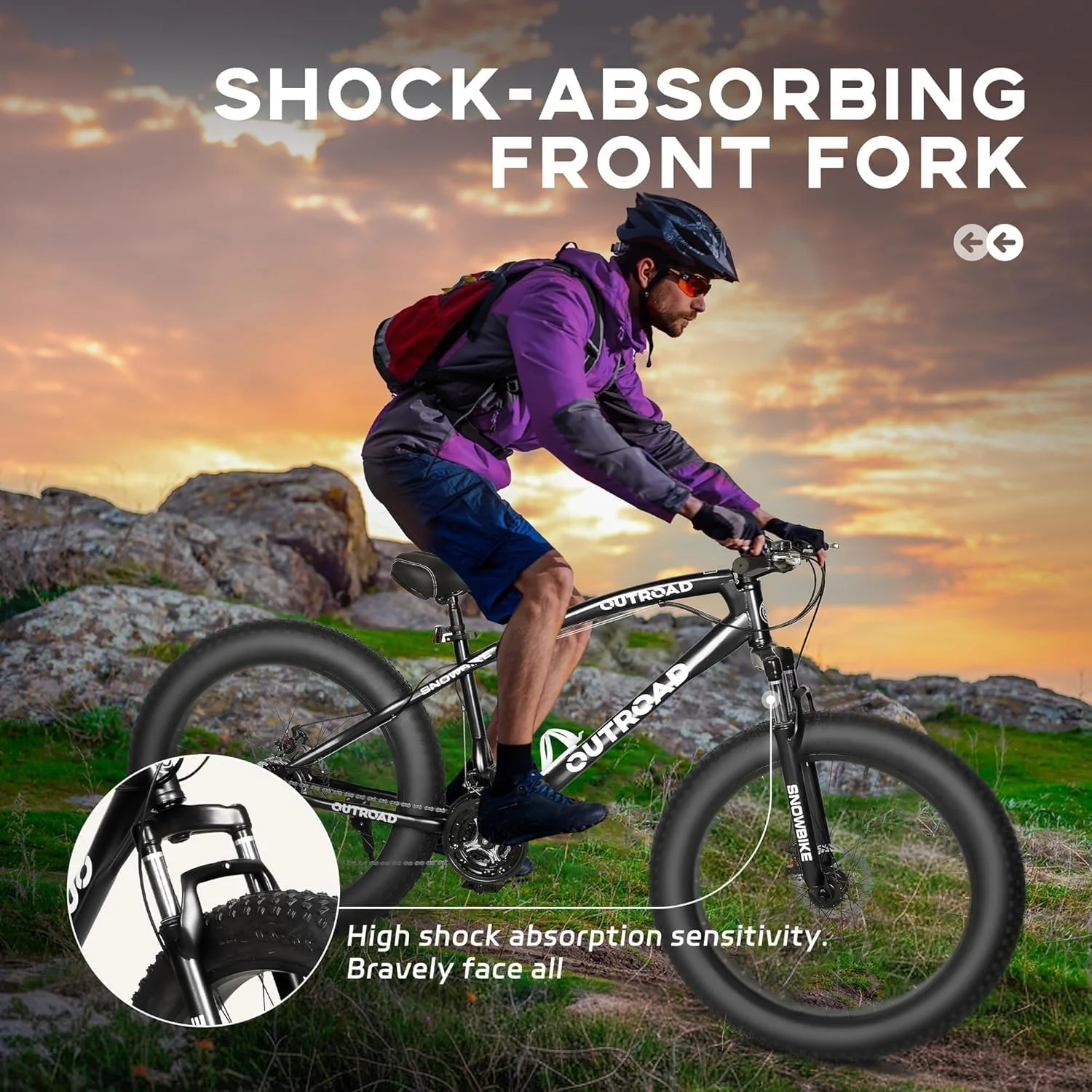 دوچرخه کوهستان Betterland سایز 26 اینچ، مناسب لاستیک های پهن/معمولی، 21 دنده با سیستم تعلیق جلوی دوبل، فریم فولادی کربنی با ترمز دیسکی دوبل و ضد لغزش برای بزرگسالان