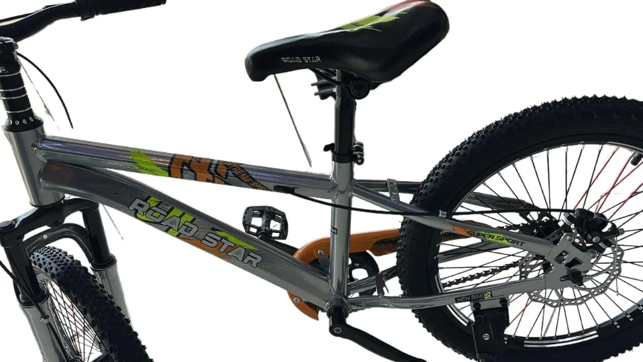 دوچرخه بچه گانه سایز 20 با فریم فولادی، ترمز دیسکی، کمک فنر، لاستیک تیوپی، طراحی فری استایل