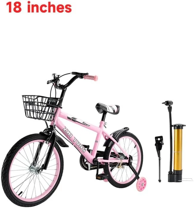 دوچرخه بچگانه 18 اینچی Areyourshop، صندلی و فرمان قابل تنظیم، فریم فولادی کربنی، ترمزهای دوبل، چرخ‌های پره‌ای ضد ضربه، چرخ‌های فلش مغناطیسی، تثبیت‌کننده‌های قابل جابجایی، دوچرخه پسرانه/دخترانه