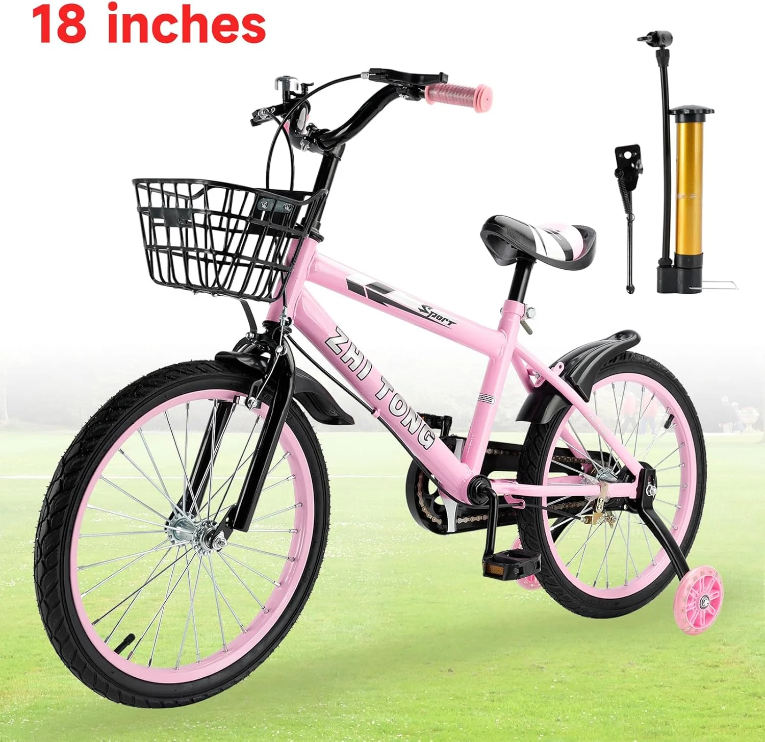 دوچرخه بچگانه 18 اینچی Areyourshop، صندلی و فرمان قابل تنظیم، فریم فولادی کربنی، ترمزهای دوبل، چرخ‌های پره‌ای ضد ضربه، چرخ‌های فلش مغناطیسی، تثبیت‌کننده‌های قابل جابجایی، دوچرخه پسرانه/دخترانه
