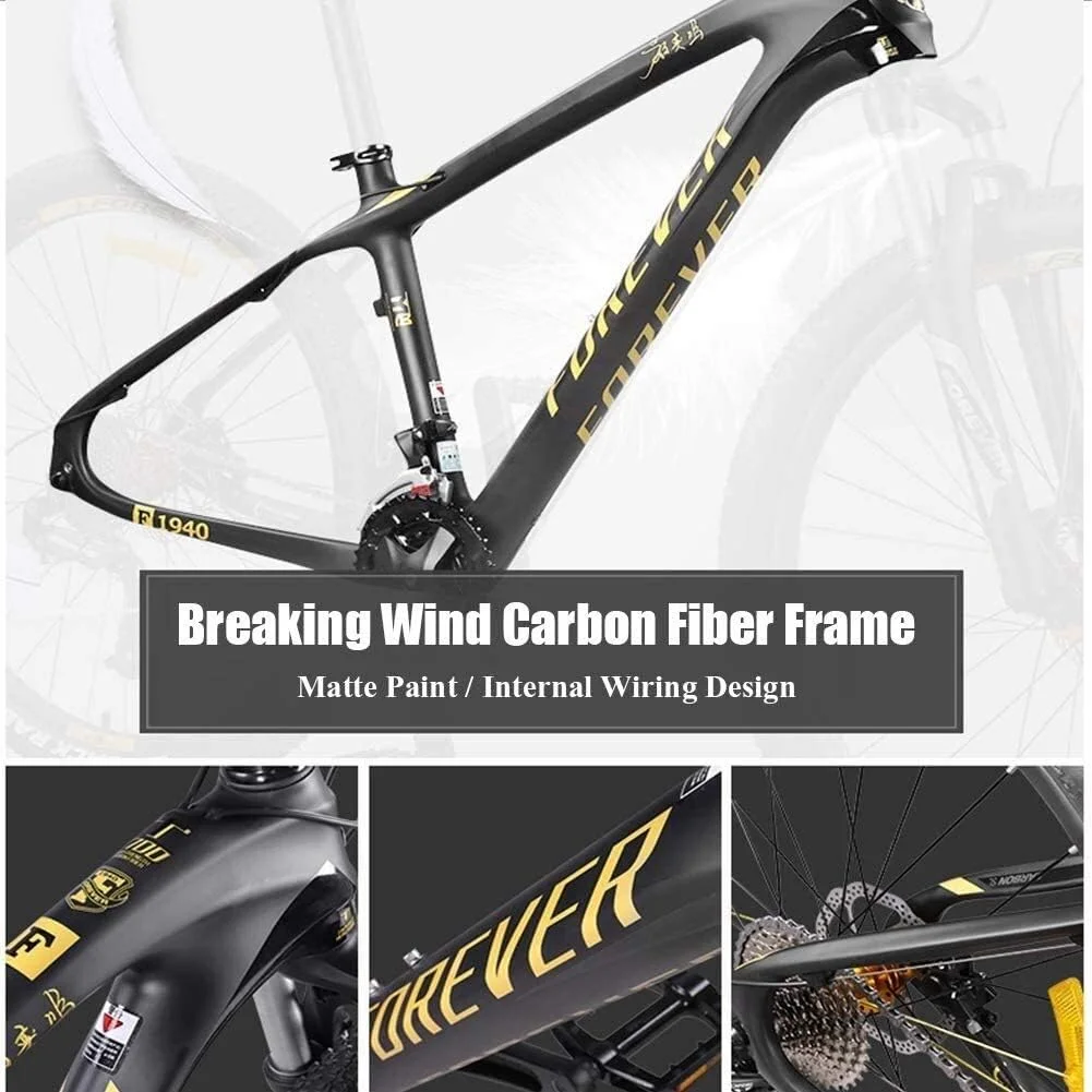 دوچرخه کوهستان دومنظوره با ترمز دیسکی، مناسب برای آقایان و بانوان، سایز 27.5 اینچ، بدنه فیبر کربن، دارای سیستم تعلیق دوبل، طلایی، 30 دنده