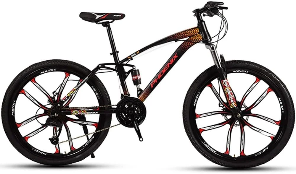 دوچرخه کوهستان با سیستم تعلیق کامل، چرخ 26 اینچی، سیستم دنده 21/24/27/30 سرعته با فریم فولادی کربنی بالا، ترمز دیسکی جلو و عقب، دو کمک فنر، دوچرخه کوهستانی بزرگسالان مناسب برای همه