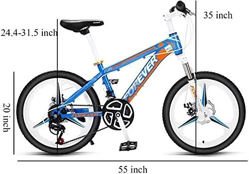 دوچرخه کوهستانی بچگانه 20 اینچی 24 دنده با فریم فولادی کربنی، مناسب تمام سطوح با ترمز دیسکی دوبل