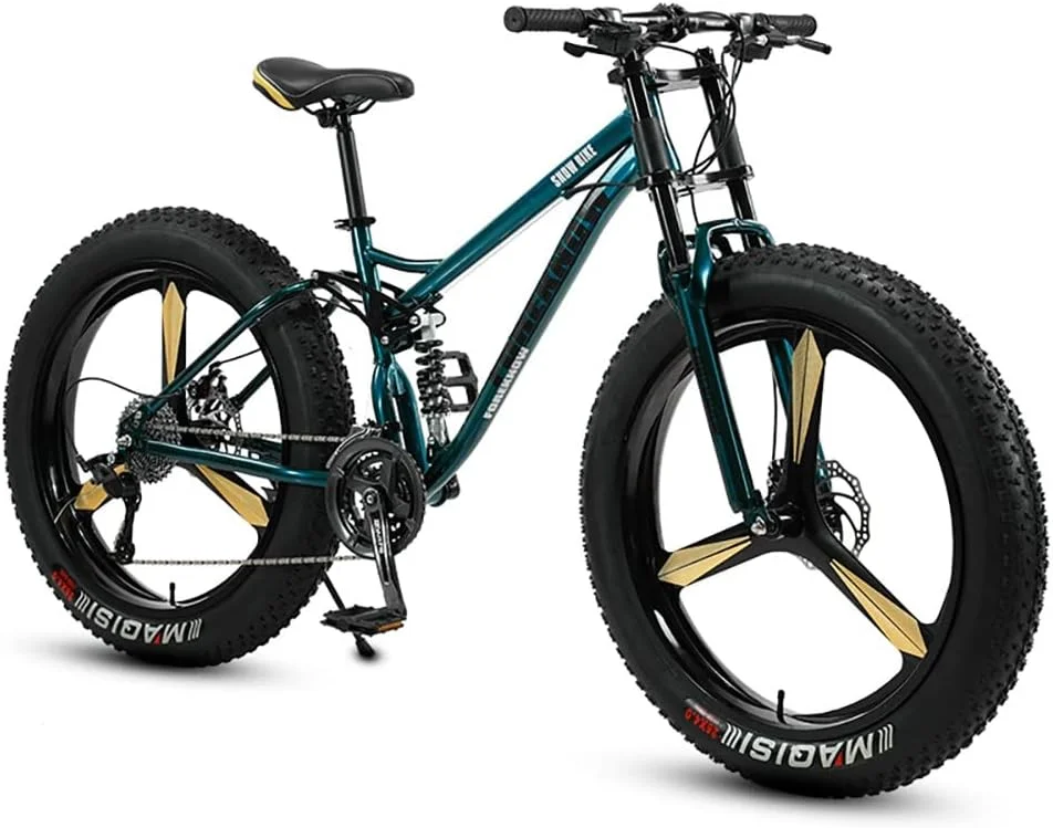 دوچرخه کوهستان چرخ پهن 24/26 اینچی با فریم فولادی کربنی، دوچرخه تریل کوهستانی تایر پهن بزرگسالان 7/21/24/27/30 سرعته مردانه با سیستم تعلیق دوگانه و ترمز دیسکی دوبل