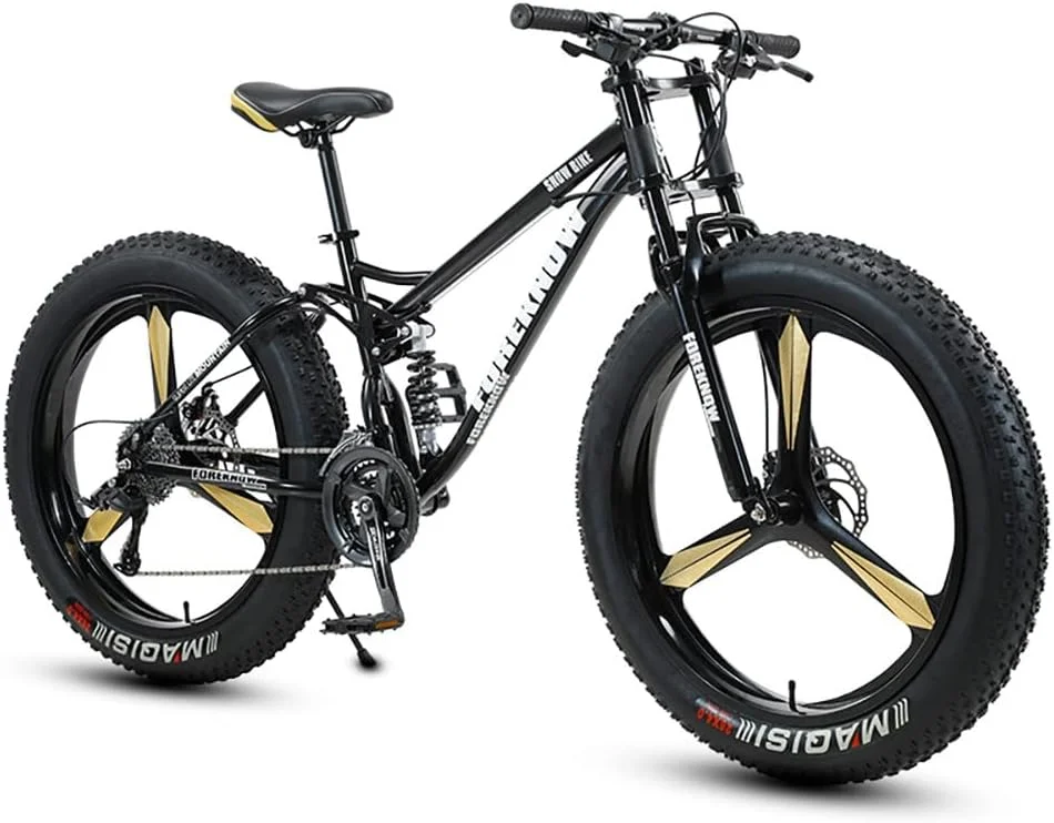 دوچرخه کوهستان چرخ پهن 24/26 اینچی با فریم فولادی کربنی، دوچرخه تریل کوهستانی تایر پهن مناسب بزرگسالان با 7/21/24/27/30 دنده، دوچرخه کوهستان مردانه با سیستم تعلیق دوگانه و ترمز دیسکی دوگانه