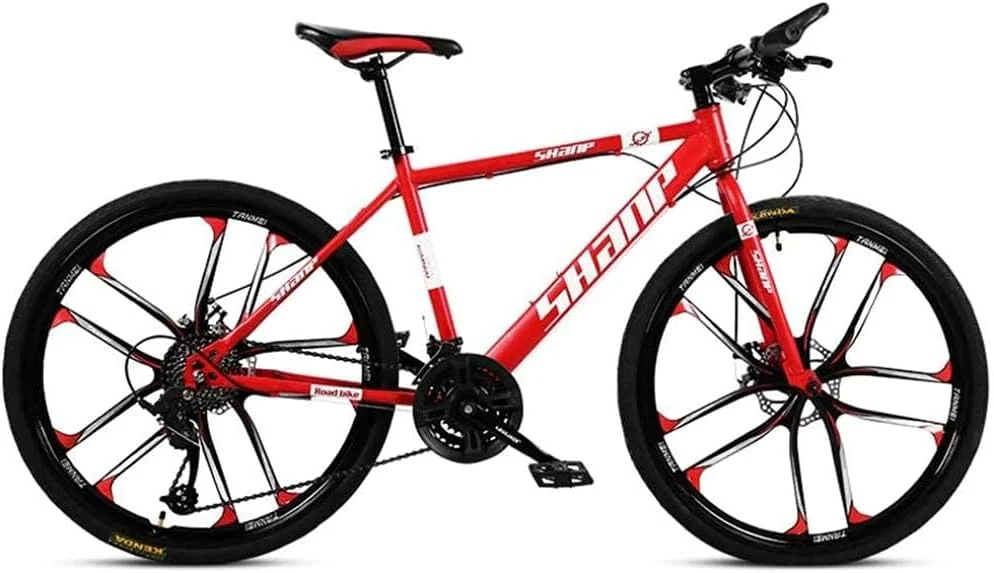 دوچرخه کوهستانی 26 اینچی مردانه با ترمز دیسکی دوگانه، دوچرخه کوهستانی Hardtail با صندلی قابل تنظیم و فریم فولادی کربنی (آبی 10 پره، 27 سرعته)