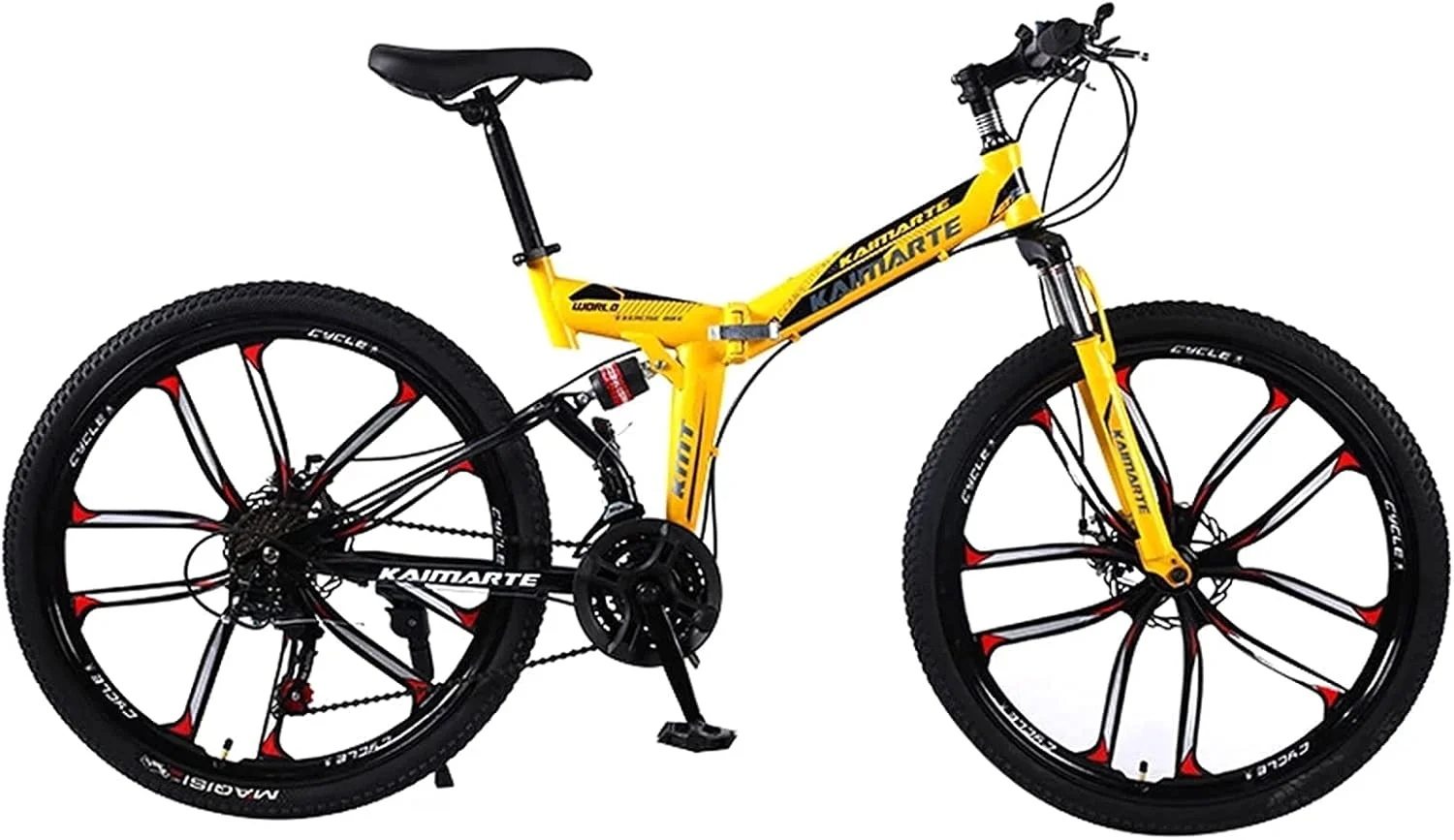 دوچرخه کوهستان تاشو بزرگسال سایز 26 اینچ با 27 دنده متغیر، مناسب دوچرخه‌سواری در جاده و خارج از جاده، دارای کمک‌فنر عقب، مناسب آقایان و بانوان برای ورزش و تفریح در فضای باز