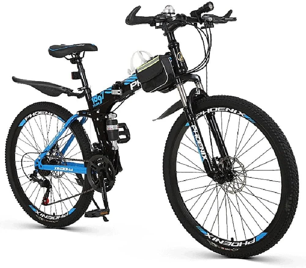 دوچرخه کوهستان 26 اینچی 21 سرعته تاشو با فریم فولادی کربنی و ترمز دیسکی دوبل 24/27 سرعته با زین قابل تنظیم