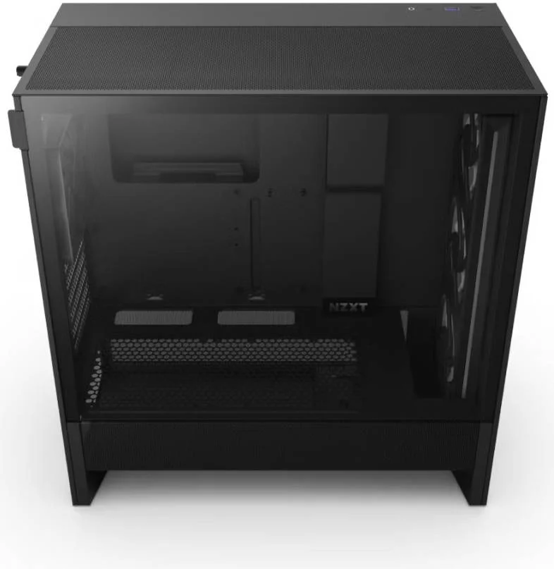 کیس مید تاور ATX جمع و جور NZXT H5 Flow RGB Edition با جریان هوای عالی، دارای 1 فن F360 RGB Core و 1 فن F120Q از پیش نصب شده، جنس بدنه فولاد SGCC و شیشه حرارت دیده تیره، رنگ مشکی | CC-H52FB-R1