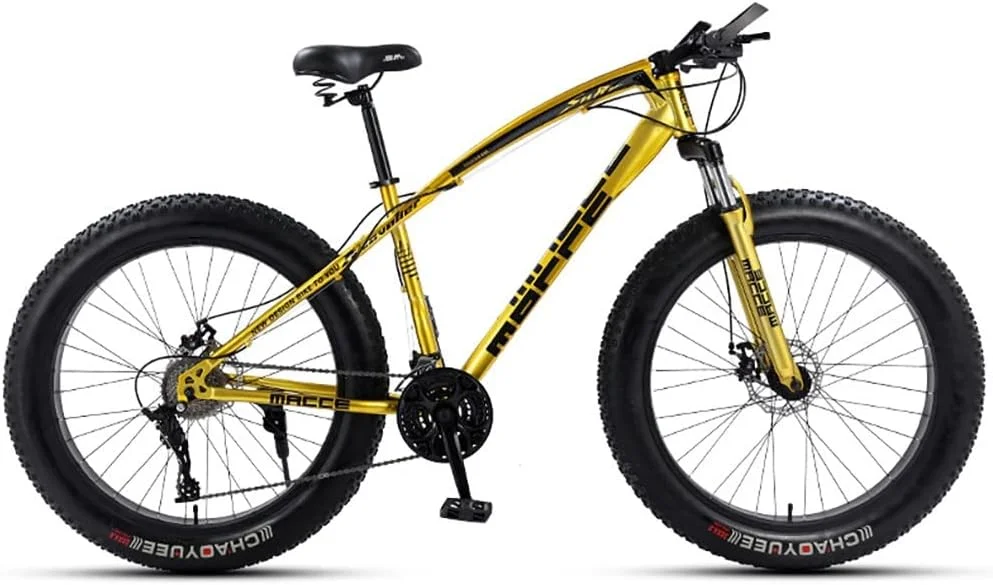 دوچرخه کوهستان چرخ پهن 24/26 اینچی با دنده های 7/21/24/27/30 سرعته، مناسب بزرگسالان، دارای فریم فولادی کربنی، سیستم تعلیق دوگانه و ترمز دیسکی دوبل