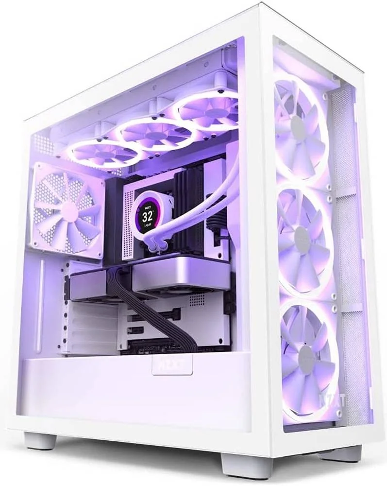 کیس گیمینگ مید تاور NZXT H7 Elite 2023 ATX، دسترسی آسان به پنل های جلو و جانبی بدون نیاز به ابزار، پشتیبانی از حداکثر 7 فن و رادیاتور 360 میلی متری در جلو و بالا و 140 میلی متری در عقب، سفید | CM-H71EW-02