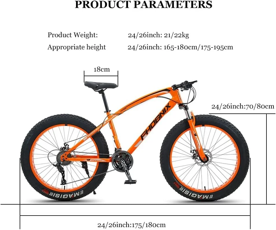 دوچرخه کوهستان با لاستیک پهن 4.0 اینچی، مناسب بزرگسالان، دوچرخه کوهستانی و مسیرهای ناهموار با 21/24/27/30 دنده، بدنه فولادی کربنی با سیستم تعلیق کامل و ترمز دیسکی دوبل برای آقایان و بانوان