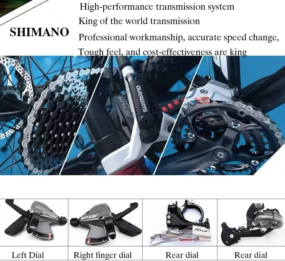 دوچرخه کوهستان مردانه چرخ پهن 24/26 اینچی، دوچرخه تریل کوهستانی با لاستیک پهن مناسب بزرگسالان، دوچرخه 27/30 سرعته با فریم فولادی کربنی، سیستم تعلیق دوگانه و ترمز دیسکی دوگانه - مشکی قرمز