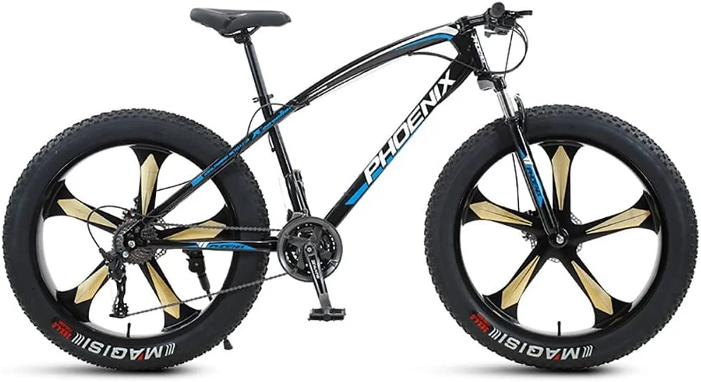 دوچرخه کوهستان 26 اینچی با 21/24/27/30 دنده، دوچرخه تریل کوهستانی تایر پهن بزرگسالان، فریم فولادی کربنی، سیستم تعلیق دوبل کامل، ترمز دیسکی دوبل، چرخ ضخیم 4.0 اینچی