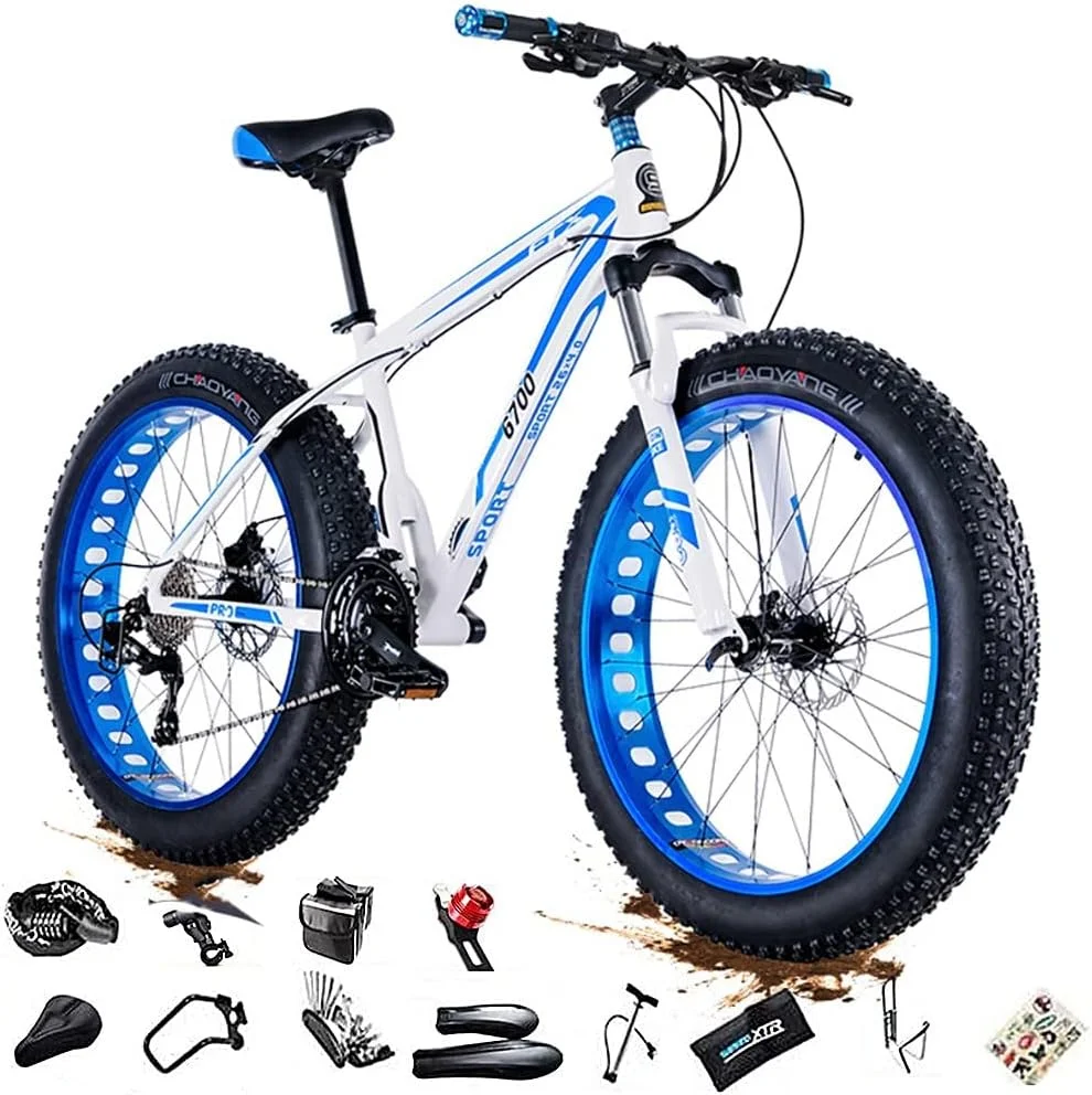 دوچرخه کوهستان مردانه با چرخهای ضخیم 24/26 * 4.0 اینچی، دوچرخه تریل کوهستانی با لاستیک پهن مناسب بزرگسالان، دوچرخه 27/30 سرعته با فریم فولادی کربنی، دارای سیستم تعلیق دوگانه و ترمز دیسکی دوبل دوچرخه کوهستان مردانه با چرخهای ضخیم 24/26 * 4.0 اینچی، دوچرخه تریل کوهستانی با لاستیک پهن مناسب بزرگسالان، دوچرخه 27/30 سرعته با فریم فولادی کربنی، دارای سیستم تعلیق دوگانه و ترمز دیسکی دوبل