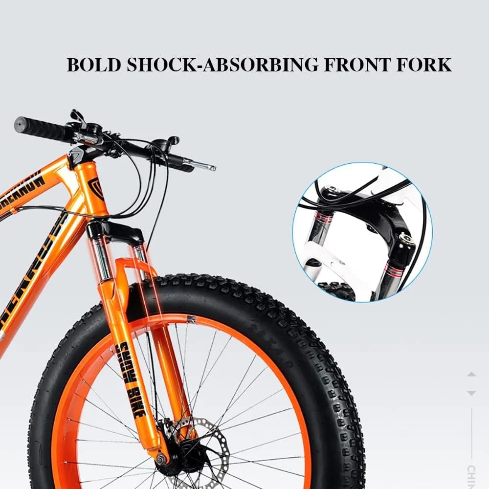 دوچرخه کوهستانی چرخ پهن 20/24/26 * 4.0 اینچی، مناسب بزرگسالان، دوچرخه کوهستانی مسیر، دوچرخه 7/21/24/27/30 سرعته، فریم فولادی کربنی با سیستم تعلیق دوگانه و ترمز دیسکی دوگانه