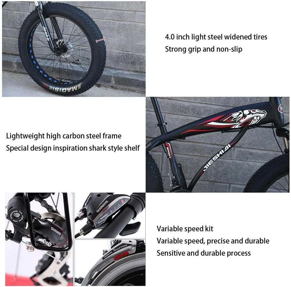 دوچرخه کوهستانی 26 اینچی، دوچرخه تریل کوهستانی با لاستیک پهن، دوچرخه بزرگسالان با ترمز دیسکی دوبل، فریم فولادی کربنی با سرعت 21 و ضد لغزش