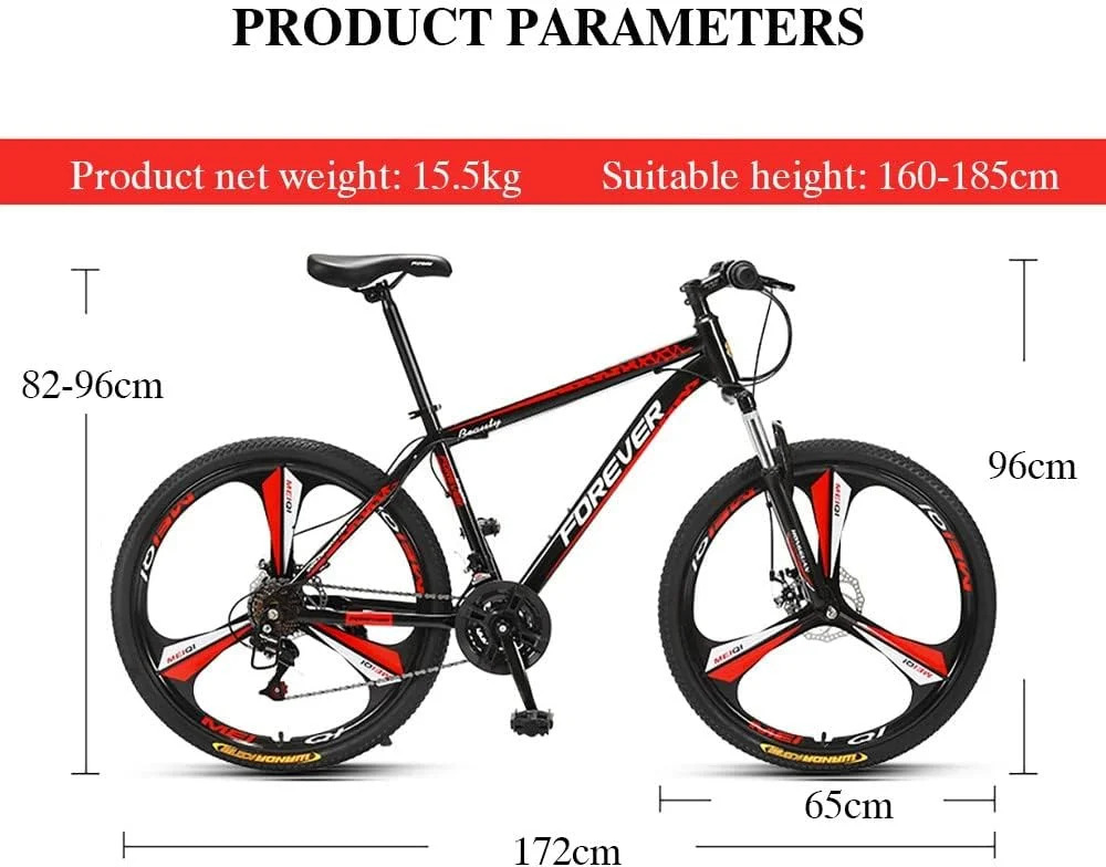 دوچرخه کوهستانی آلومینیومی 26 اینچی با فریم 17 اینچی، ترمز دیسکی، 3/6 پره، 24 سرعته، مناسب برای آقایان و بانوان، دوچرخه MTB با ترمز دیسکی دوبل برای مسیرهای کوهستانی