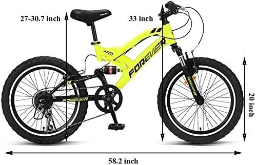 دوچرخه کوهستان بچه گانه 20 اینچی 6 سرعته با سیستم تعلیق دوگانه، ترمز V دوتایی فولاد کربنی، مناسب برای تمام سطوح دوچرخه کوهستان بچه گانه 20 اینچی 6 سرعته با سیستم تعلیق دوگانه، ترمز V دوتایی فولاد کربنی، مناسب برای تمام سطوح