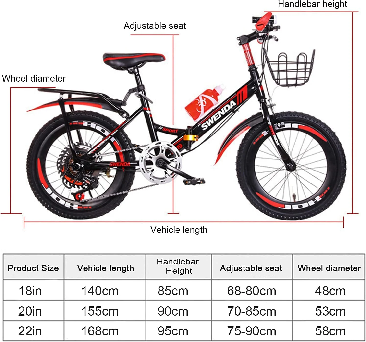 دوچرخه کوهستانی تاشو 18 اینچی برای پسران و دختران، با قابلیت تنظیم ارتفاع صندلی، مناسب برای کودکان و بزرگسالان بالای 10 سال، ورزش های فضای باز (مشکی، 22 اینچ)