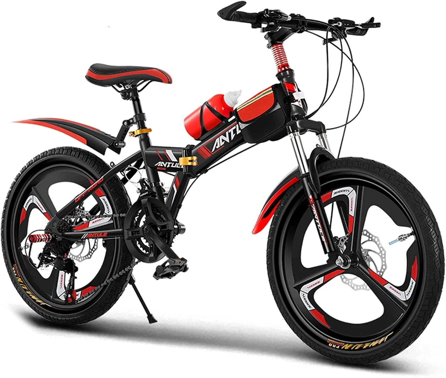 دوچرخه کوهستانی تاشو 20/22/24 اینچی مناسب بزرگسالان و کودکان، 21 دنده ضد لغزش، مناسب برای کودکان و بزرگسالان بالای 10 سال (قرمز، 22 اینچ)