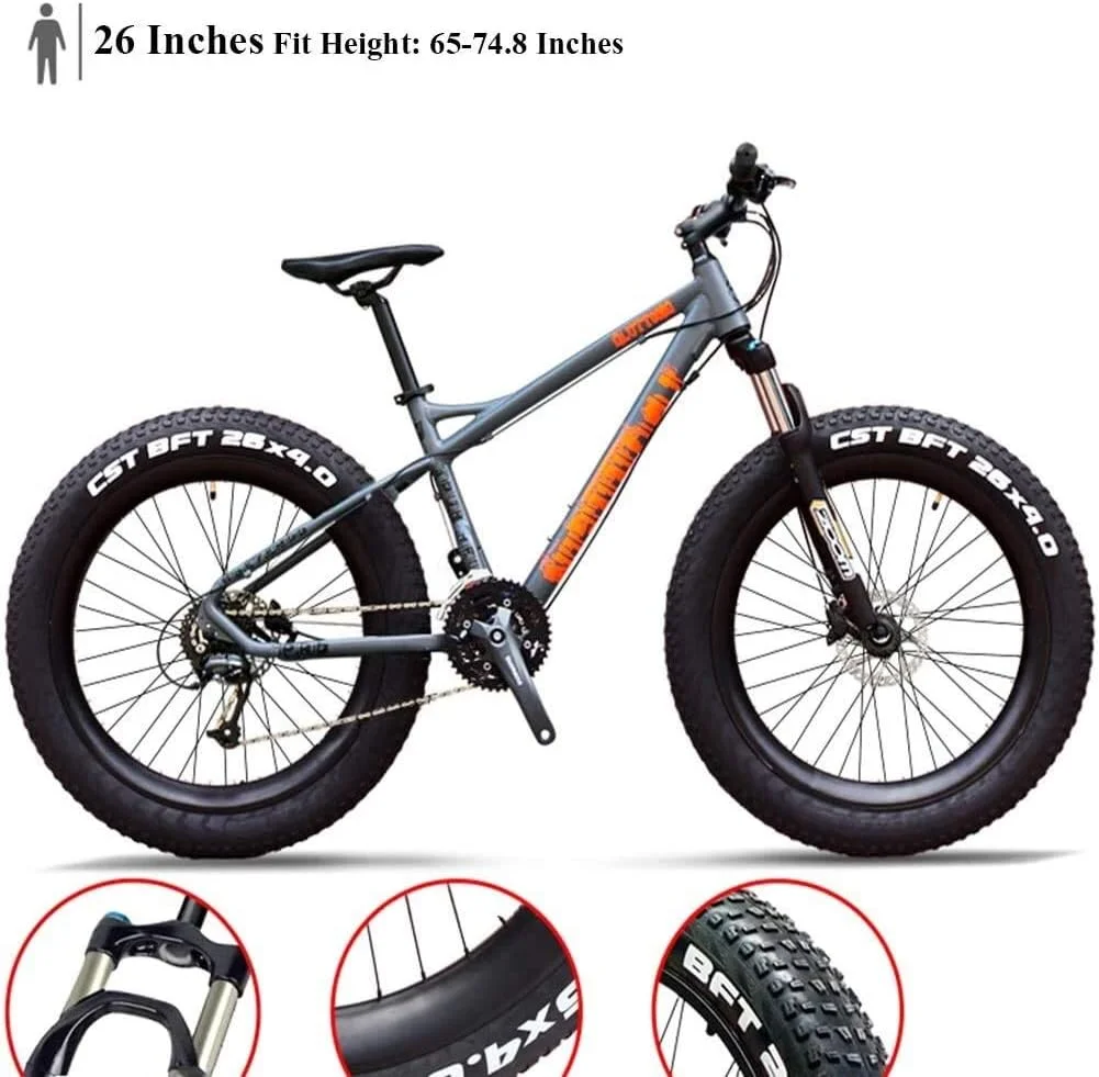 دوچرخه کوهستان حرفه ای 27 سرعته 26 اینچی با تایر پهن، بدنه آلومینیومی، سیستم تعلیق جلو، مناسب برای تمام سطوح
