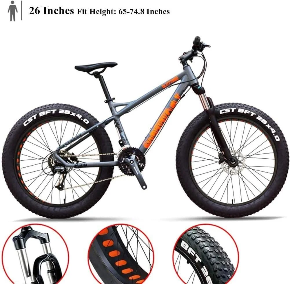 دوچرخه کوهستان حرفه ای 27 سرعته 26 اینچی با تایر پهن، بدنه آلومینیومی، سیستم تعلیق جلو، مناسب برای تمام سطوح
