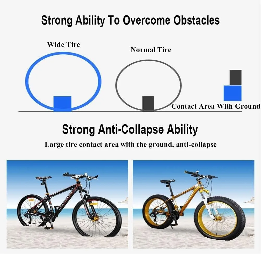 دوچرخه کوهستان تایر پهن 27 سرعته بزرگسال سایز 26 اینچ، دوچرخه کوهستان مناسب تمام سطوح با فریم آلومینیومی و ترمز دیسکی دوبل