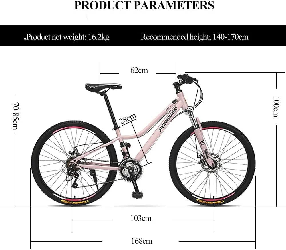 دوچرخه کوهستان ۲۶ اینچی با سیستم تعلیق جلو، ۲۴/۲۷ سرعته، با فریم فولادی کربنی با ارتفاع کم و ترمز دیسکی دوبل، مناسب برای آقایان و بانوان
