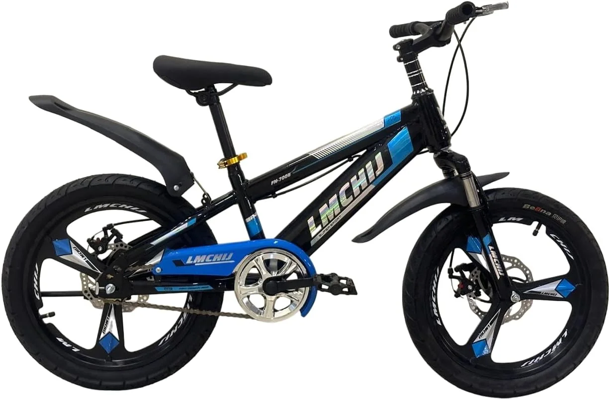 دوچرخه بچگانه، 22 اینچ تک سرعته، فریم فولادی کربنی، چرخ های آلیاژی، ترمزهای دیسکی دوبل، سیستم تعلیق جلو، طراحی شیک - مشکی/آبی