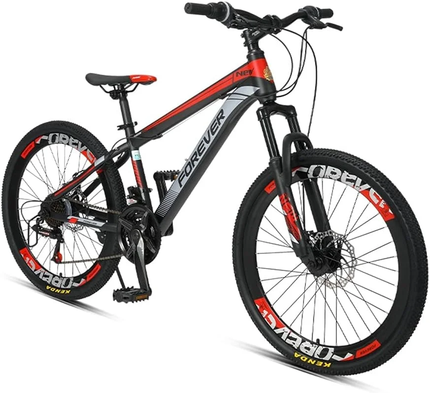 دوچرخه کودکانه 22 اینچی، دوچرخه کوهستانی 24 سرعته، فریم فولادی، مناسب برای پسران و دختران 140-170 سانتی متر (رنگ: قرمز)