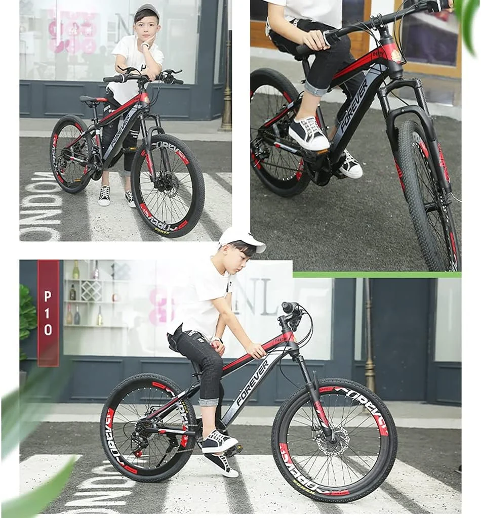 دوچرخه کودکانه 22 اینچی، دوچرخه کوهستانی 24 سرعته، فریم فولادی، مناسب برای پسران و دختران 140-170 سانتی متر (رنگ: قرمز)