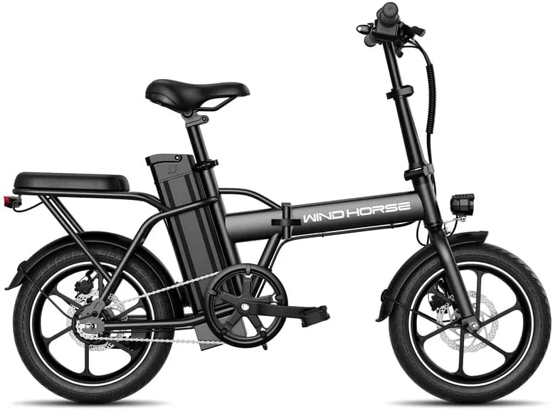 دوچرخه برقی تاشو WINDHORSE با موتور پرسرعت 350 وات | W2A مشکی | باتری 36 ولت 8 آمپر ساعت | سرعت 40 کیلومتر در ساعت | برد 35 کیلومتر | ترمزهای دیسکی دوبل | فریم آلیاژ کربن و لاستیک های 16 اینچی