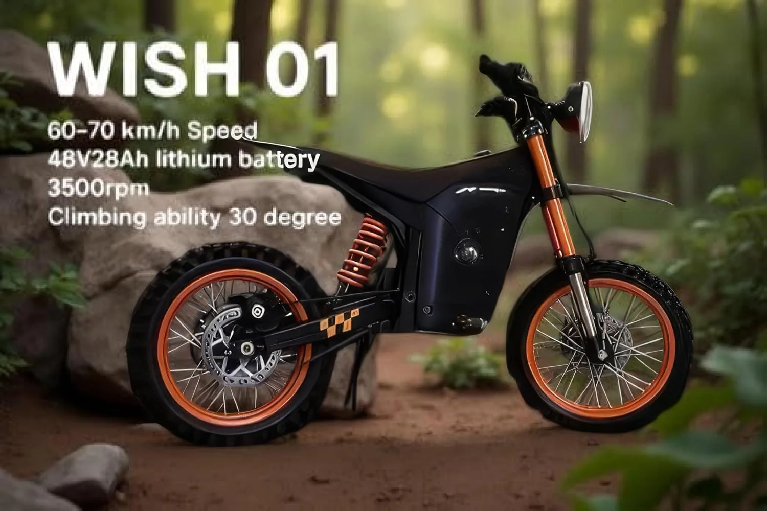 دوچرخه برقی آفرود برای بزرگسالان | دوچرخه برقی مدل Wish 01 با برد 60-70 کیلومتر | ظرفیت بار 120 کیلوگرم | فاصله 104 سانتی متری از زمین | دوچرخه برقی قدرتمند برای سواری شهری و مسیرهای ناهموار