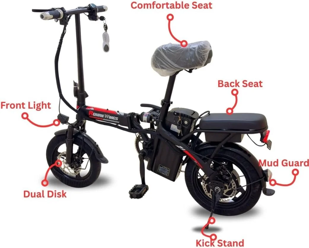 دوچرخه برقی KQ 02 48V برای بزرگسالان | موتور 400 وات، سرعت 35 کیلومتر در ساعت و برد 21-23 کیلومتر | باتری 10 آمپر ساعت، لاستیک 14 اینچی، ظرفیت بار 180 کیلوگرم، بدنه بادوام 32 کیلوگرمی