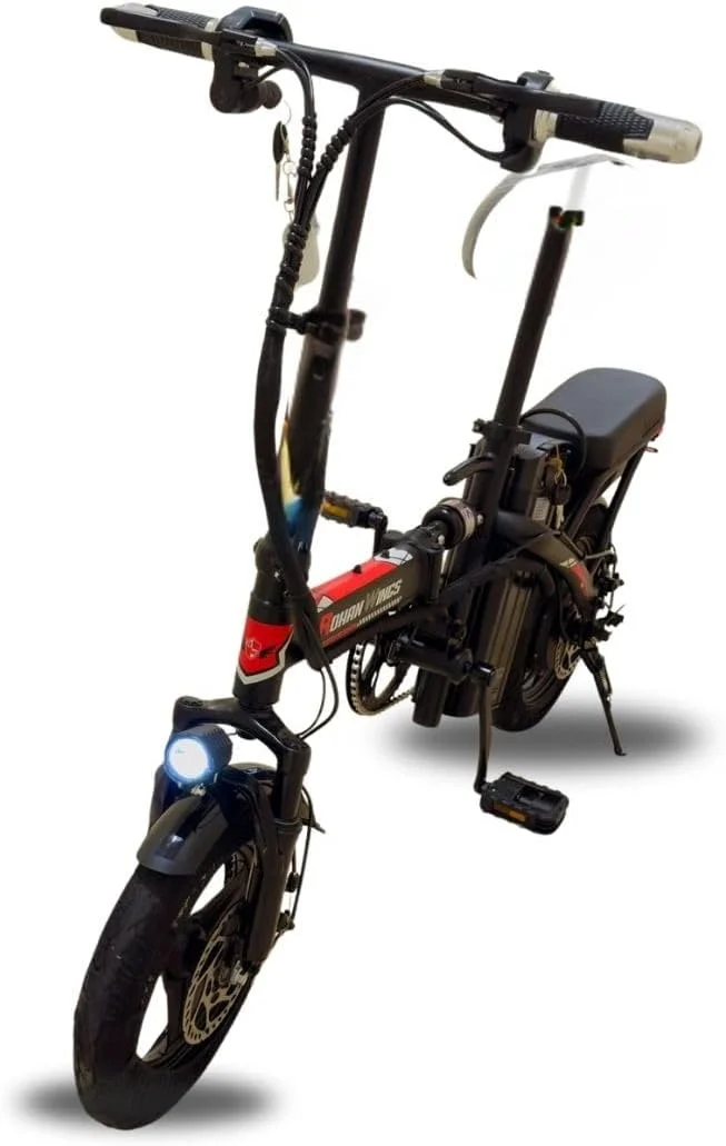 دوچرخه برقی KQ 02 48V برای بزرگسالان | موتور 400 وات، سرعت 35 کیلومتر در ساعت و برد 21-23 کیلومتر | باتری 10 آمپر ساعت، لاستیک 14 اینچی، ظرفیت بار 180 کیلوگرم، بدنه بادوام 32 کیلوگرمی