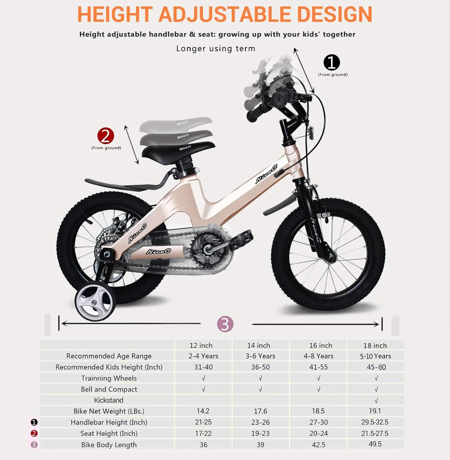 دوچرخه آموزشی زیبا، دوچرخه کودکان پسرانه دخترانه، کوهستان BMX با ترمز دیسکی دوبل 12-14-16-18 اینچ