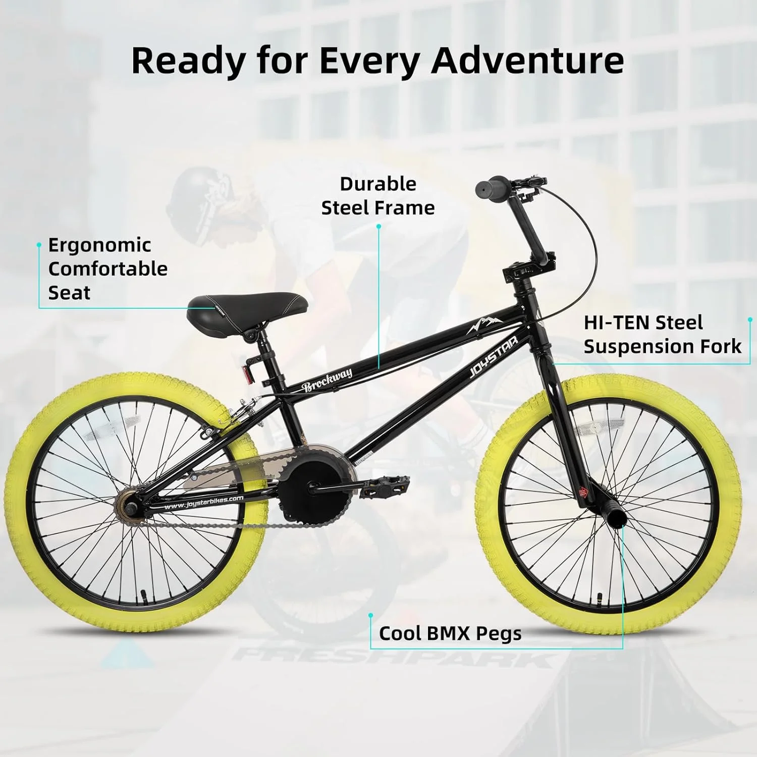 دوچرخه های BMX فری استایل کودکانه JOYSTAR Brockway سایز 20 و 24 اینچ، مناسب برای پسران و دختران 6 تا 14 ساله و مبتدیان، دارای 2 عدد پدال، رنگ های متنوع