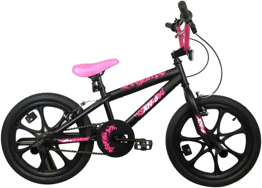 دوچرخه BMX فری استایل بچگانه XN-6-18، سایز 18 اینچ، تک سرعته، مناسب دختران (مشکی/صورتی)