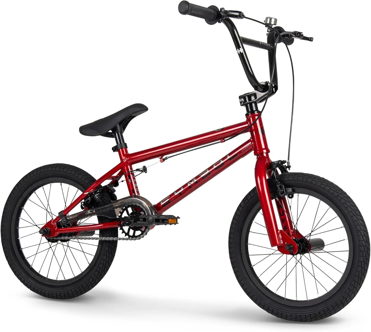 دوچرخه BMX فری استایل سیمبل، 16 یا 20 اینچ، فریم فولادی، ترمز جلوی قابل جدا شدن، طوقه های آلیاژی، دارای میخ های قرمز، آبی، نقره ای