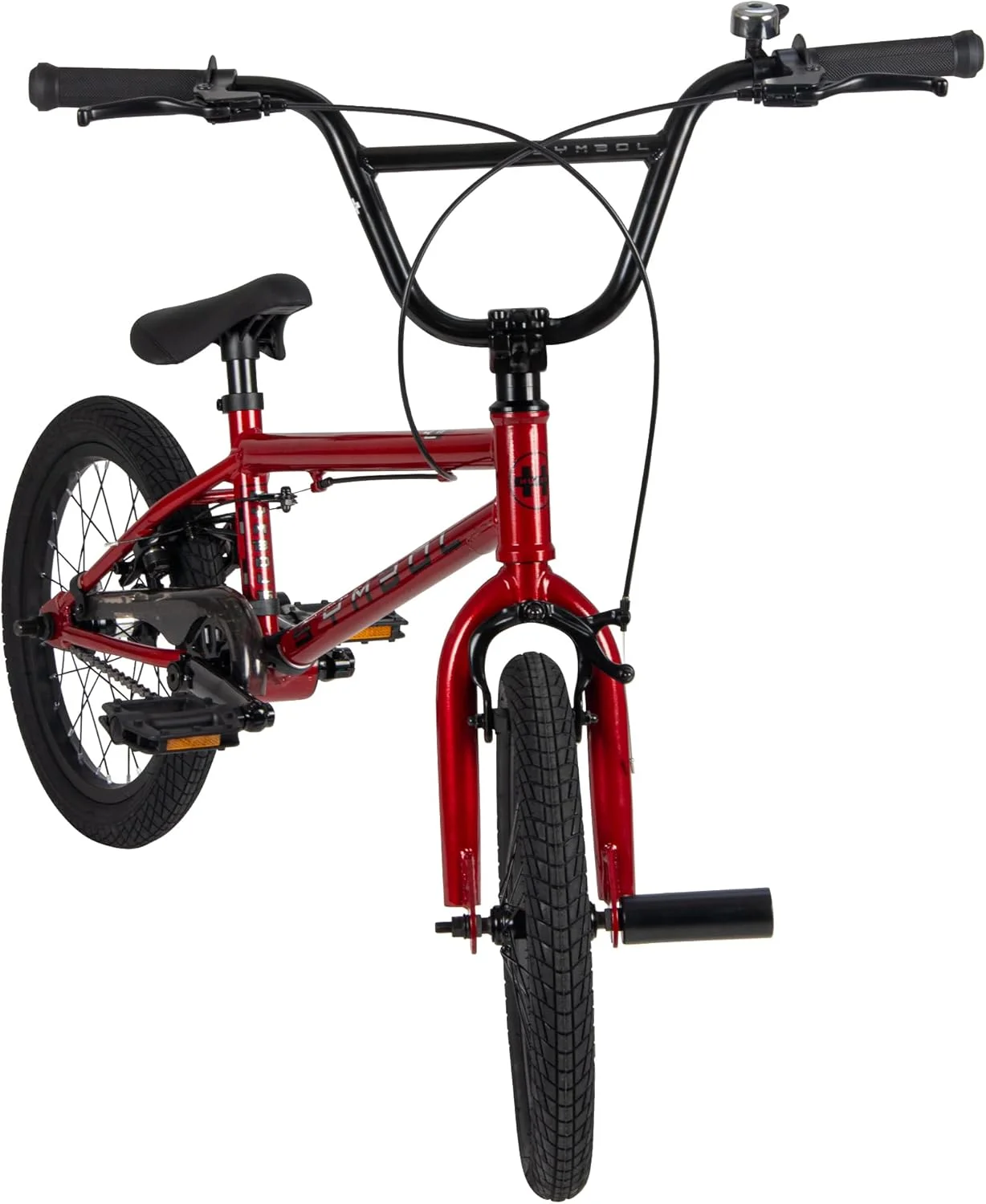 دوچرخه BMX فری استایل سیمبل، 16 یا 20 اینچ، فریم فولادی، ترمز جلوی قابل جدا شدن، طوقه های آلیاژی، دارای میخ های قرمز، آبی، نقره ای