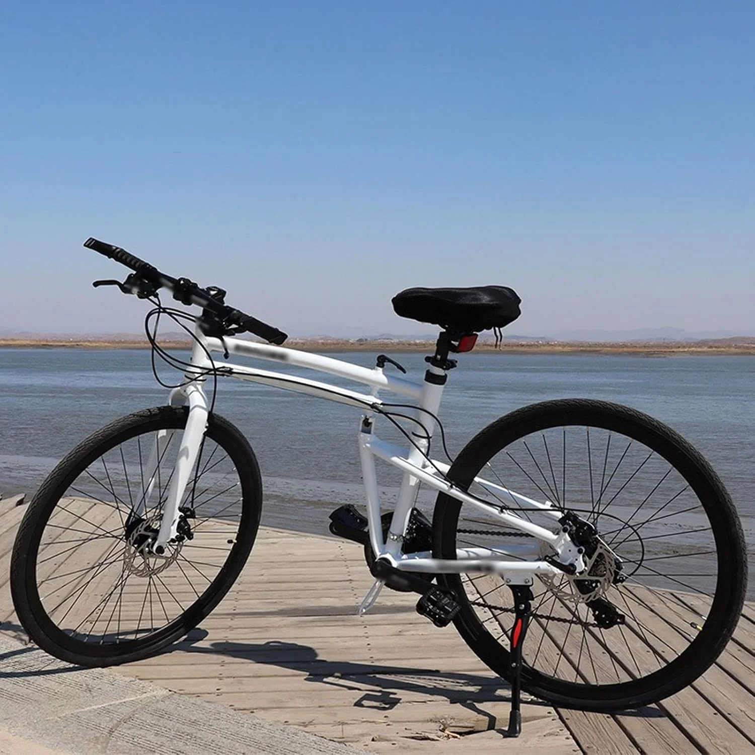 دوچرخه تاشو بزرگسال با سرعت متغیر، ترمز دیسکی هیدرولیک، مناسب شهر، چرخ 24/26 اینچی، آلیاژ آلومینیوم ضد زنگ (سفید، 27_26)