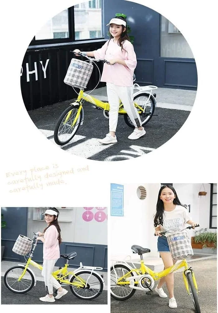 دوچرخه تاشو زنانه با طراحی ساده و مدرن، سبک و کم حجم، با فریم فولادی کربنی، گلگیر جلو و عقب، مناسب رفت و آمد شهری، فیروزه ای، سایز 20 اینچ، رنگ: سفید