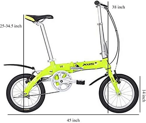 دوچرخه تاشو تک سرعته 14 اینچی ساده و شیک مناسب آقایان و بانوان، دوچرخه شهری تاشو و جمع و جور با گلگیر جلو و عقب (رنگ: زرد)