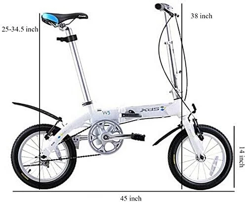 دوچرخه تاشو تک سرعته مینی 14 اینچی شهری ساده و شیک با گلگیر جلو و عقب (رنگ: سفید)