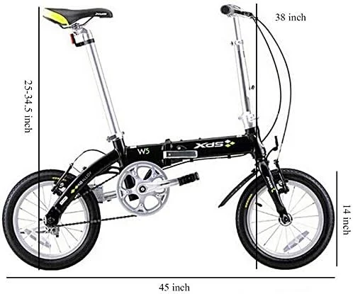 دوچرخه تاشو تک سرعته 14 اینچی ساده و شیک مناسب آقایان و بانوان، دوچرخه شهری تاشو جمع و جور با گلگیر جلو و عقب (رنگ: مشکی)